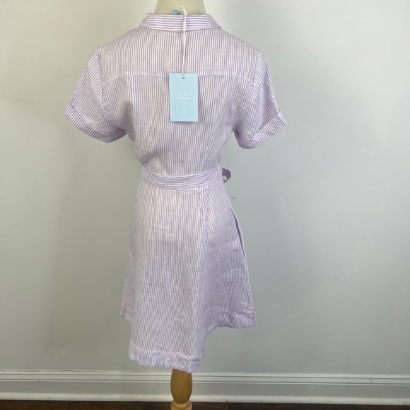 HILL HOUSE Lilac Stripe 100% linen The Laura Dress size Small - Picture 10 of 13
